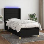 vidaXL Sommier à lattes de lit matelas et LED Noir 90x190 cm Tissu
