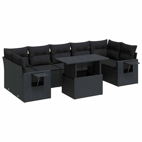 vidaXL Salon de jardin 8 Pièces avec coussins noir résine tressée