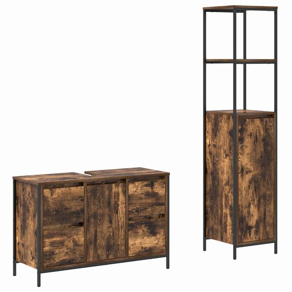 vidaXL Ensemble de mobilier de salle de bain 2 Pièces Chêne fumé et noir