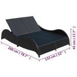 vidaXL Chaise longue double avec coussin Résine tressée Noir
