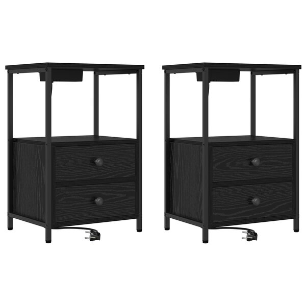 vidaXL Table de nuit avec station de chargement 2 Pièces Chêne noir