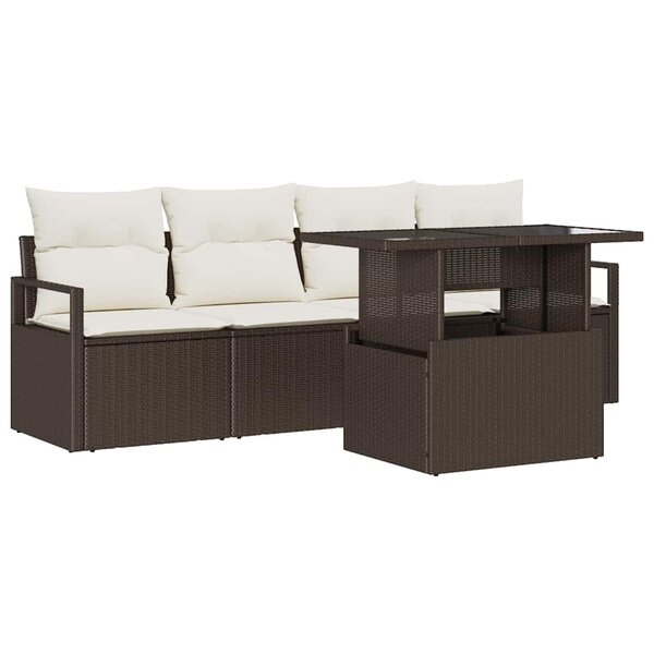 vidaXL Ensemble de canapé de jardin avec coussin 5 Pièces Marron et crème