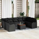vidaXL Set de Canapés de Jardin 10 Pièces Noir Rotin  polyester  acier