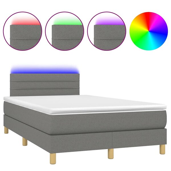 vidaXL Sommier à lattes de lit matelas LED gris foncé 120x190 cm tissu