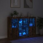 vidaXL Buffets avec lumières LED 3 Pièces chêne fumé bois d'ingénierie