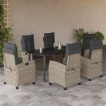 vidaXL Ensemble à manger de jardin et coussins 7 Pièces gris clair rotin
