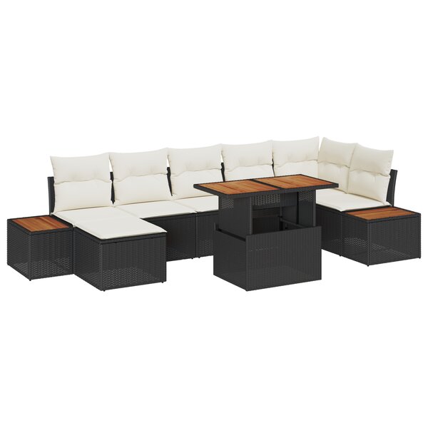 vidaXL Ensemble de salle à manger de jardin 8 pièces avec coussins en rattan poly noir acacia