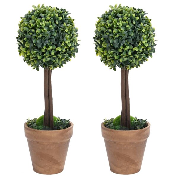 vidaXL Plantes de buis artificiel 2 Pièces avec pots Boule Vert 41 cm