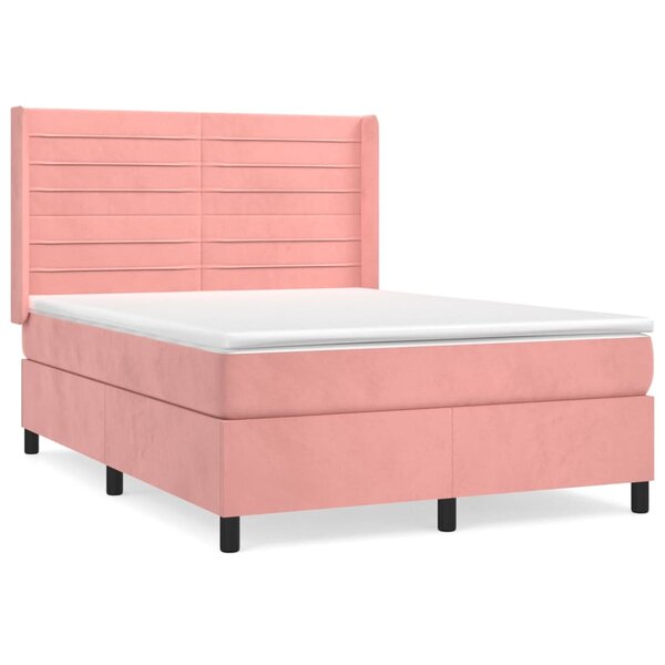 vidaXL Sommier à lattes de lit avec matelas Rose 140x200 cm Velours
