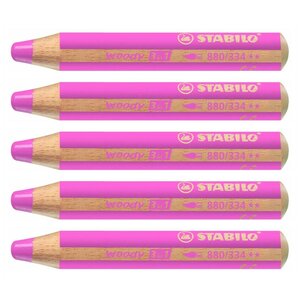 Crayon WOODY 3 en 1 Extra large rose foncé x 5 STABILO