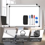 Tableau blanc effaçable surface magnétique avec cadre en aluminium 2 aimants 3 stylos et effaçable à sec 90 x 60 cm 20_0006552