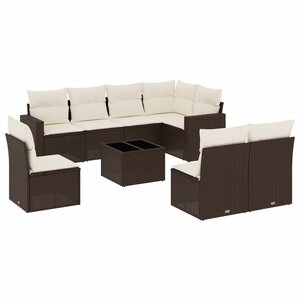 vidaXL Salon de jardin avec coussins 9 Pièces marron résine tressée