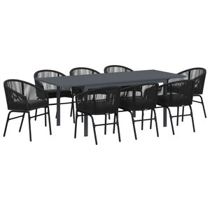 vidaXL Ensemble de salle à manger pour jardin 9 Pièces Noir polyrotin