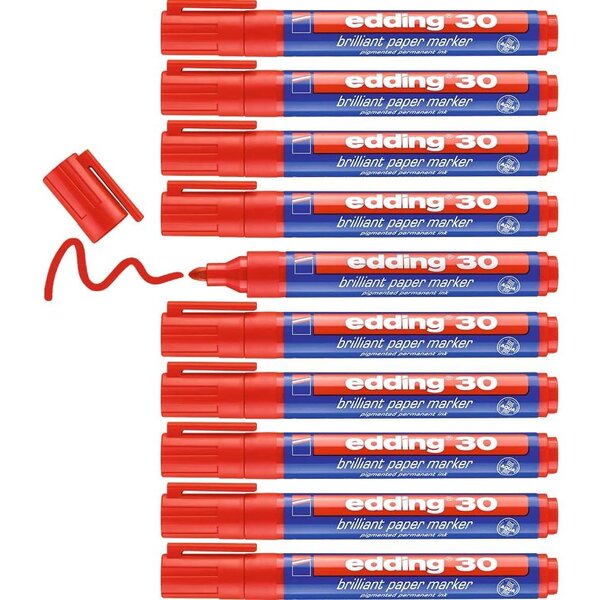 Marqueur Papier Encre Brillante 30 Rouge Pointe Ronde 1 5-3 mm x 10 EDDING