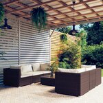 vidaXL Salon de jardin 7 Pièces avec coussins Résine tressée Marron