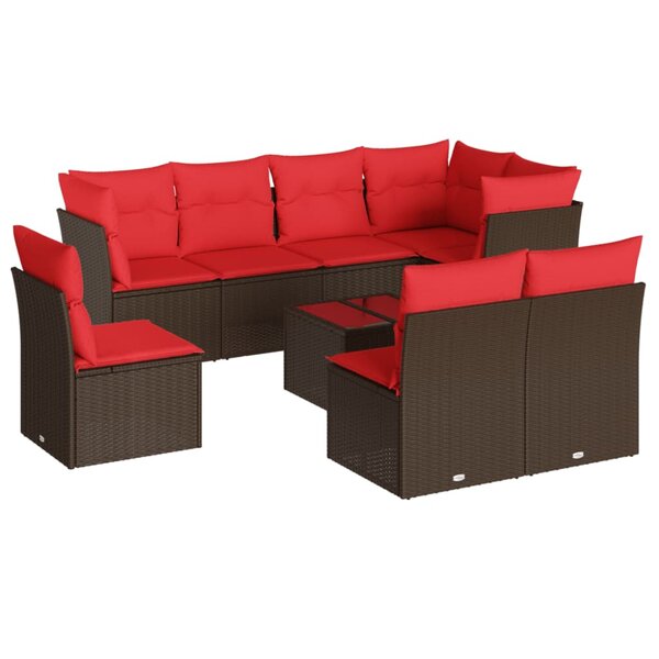 vidaXL Salon de jardin avec coussins 9 Pièces marron résine tressée