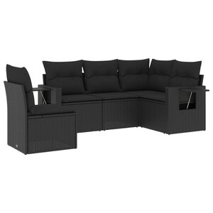 vidaXL Salon de jardin 5 Pièces avec coussins noir résine tressée