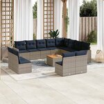 vidaXL Salon de jardin avec coussins 13 Pièces gris résine tressée