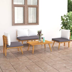 vidaXL Salon de jardin 4 Pièces avec coussins Bois d'acacia solide