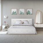 VIRGINIA Lit coffre adulte capitonné avec strass 160 x 200 cm - Simili blanc - Sommier inclus