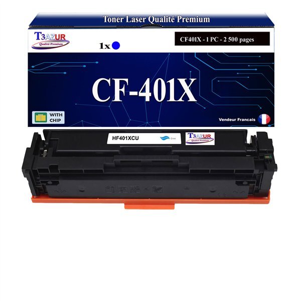 T3AZUR -Toner compatible avec CF401X (201X) pour HP Color LaserJet Pro M252dw M252n - Cyan