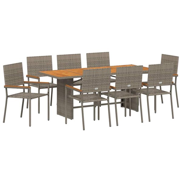 vidaXL Ensemble de salle à manger pour jardin 9 Pièces Gris