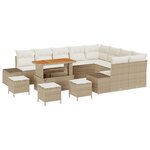 vidaXL Ensemble de canapé de jardin 13 pièces avec coussins beige  en poly rattan et acacia