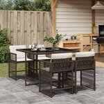 vidaXL Ensemble à manger de jardin 5 Pièces et coussins marron poly rotin