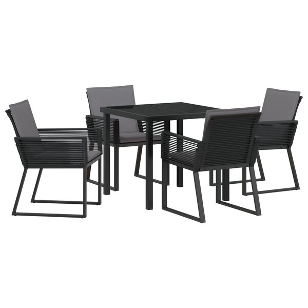 vidaXL Ensemble de jardin de 5 pièces avec des coussins en poly rotin noir