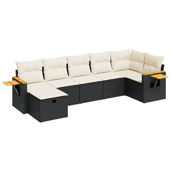 vidaXL Salon de jardin 7 Pièces avec coussins noir résine tressée