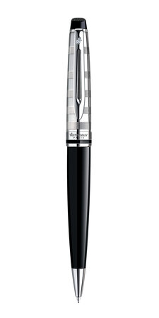 WATERMAN Expert Deluxe stylo bille, Noir avec capuchon ciselé, Attributs palladium, recharge bleue pointe moyenne, écrin