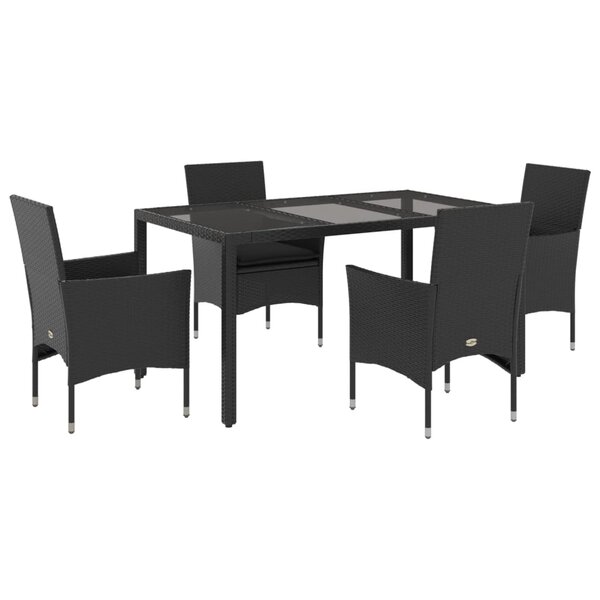 vidaXL Ensemble à manger de jardin et coussins 5 Pièces noir rotin verre