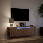 vidaXL Meuble TV mural avec lumières LED chêne marron 135x31x39 5 cm