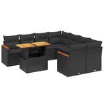 vidaXL Salon de jardin 9 Pièces avec coussins noir résine tressée