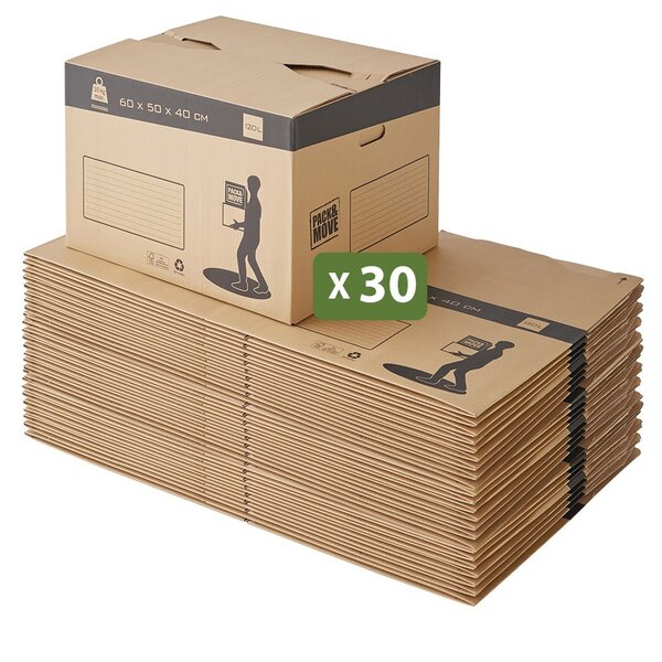 Pack and Move - Lot 30 cartons déménagement automatique - 60 x 50 x 40 cm - Poignées renforcées