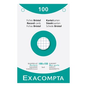 Étui De 100 Fiches - Bristol Quadrillé 5x5 Perforé 100x150mm - Blanc - X 10 - Exacompta