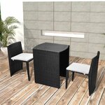 vidaXL Ensemble de bistro 3 Pièces avec coussins résine tressée noir