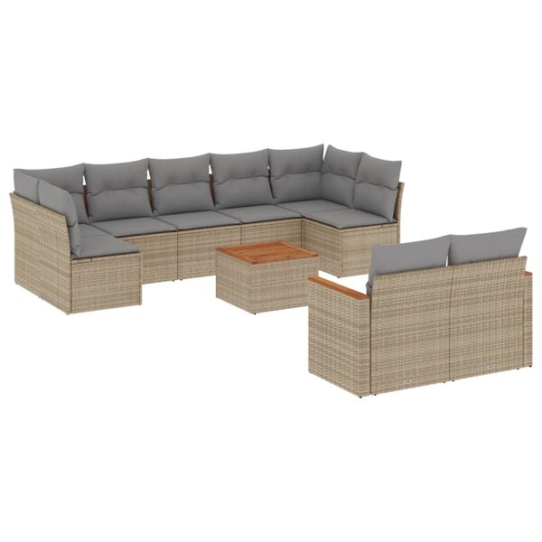 vidaXL Salon de jardin et coussins 10 Pièces mélange beige résine tressée