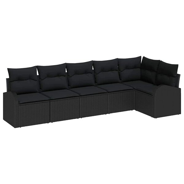 vidaXL Ensemble de canapé de jardin avec coussin 6 Pièces Noir polyrotin