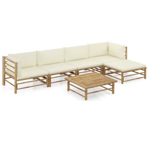 vidaXL Salon de jardin 6 Pièces avec coussins blanc crème bambou