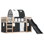vidaXL Lit superposé avec toboggan et rideaux blanc et noir 90x200 cm