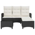 vidaXL Salon de jardin 3 Pièces avec coussins forme L noir résine tressée