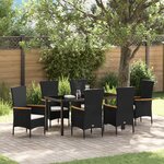 vidaXL Ensemble de Salle à Manger de Jardin 7 Pièces avec Coussins Rattan Noir