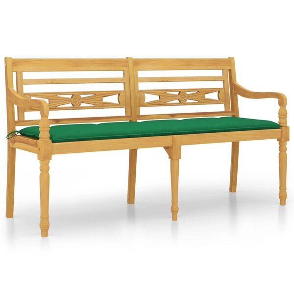 vidaXL Banc Batavia avec coussin vert 150 cm Bois de teck massif