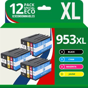 123CONSOMMABLES - 953XL - Pack de 12 Cartouches d'encre compatibles avec HP Officejet Pro 8715 8710  HP Officejet Pro 7720 7740 8730 8720 8725 8210