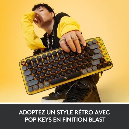 Clavier sans fil logitech - pop keys mécanique avec touches emoji  personnalisables bluetooth ou usb design compact durable - jaune - La Poste