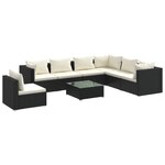 vidaXL Salon de jardin 8 Pièces avec coussins Résine tressée Noir