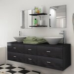 vidaXL Meubles de salle de bain 9 Pièces avec lavabo et robinet Noir