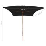 vidaXL Parasol d'extérieur avec mât en bois Noir 200x300 cm