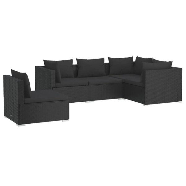 vidaXL Salon de jardin 5 Pièces avec coussins Résine tressée Noir